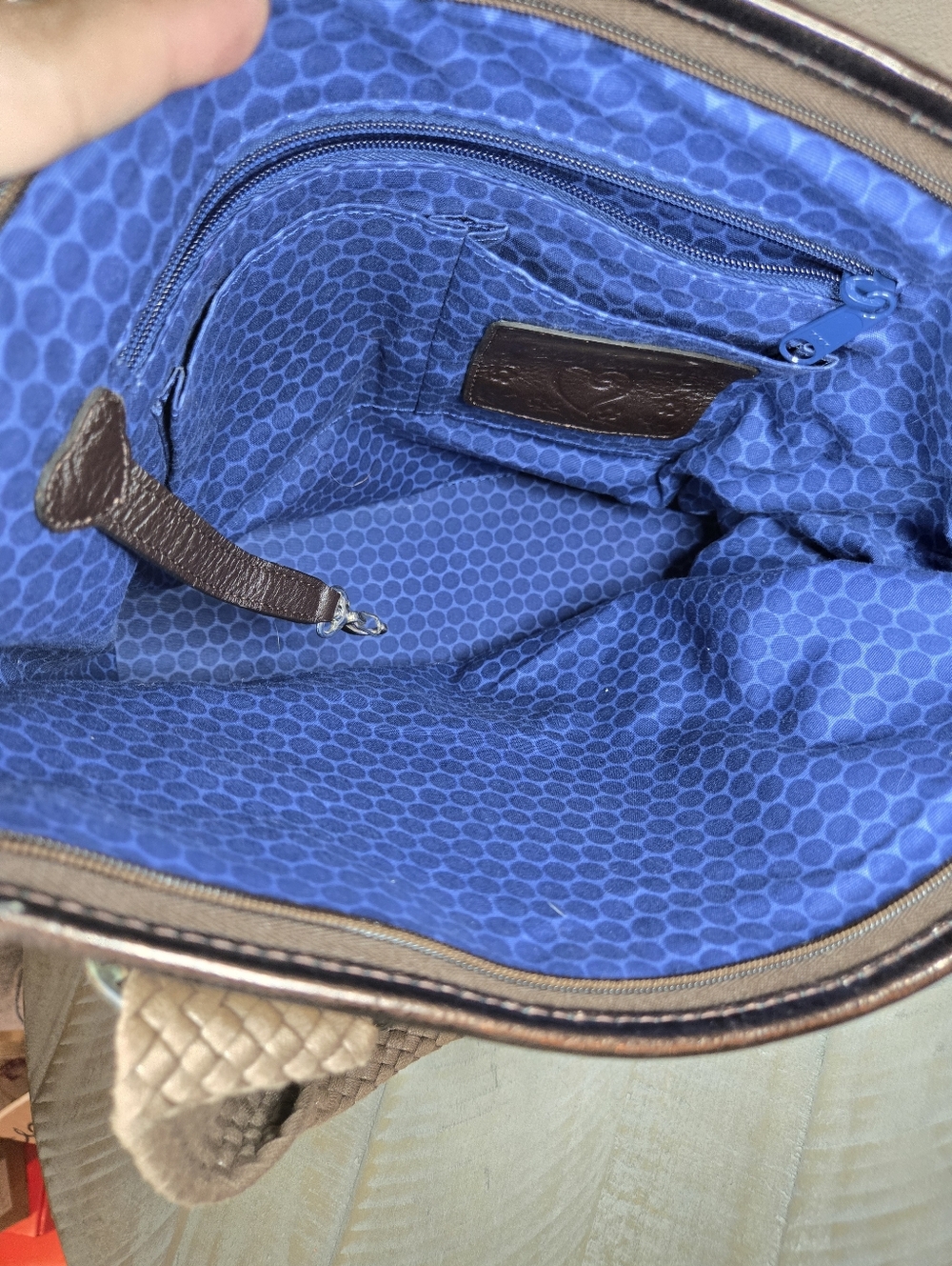 Brighton Woven Striped Crochet Tote Bag in Blue, Green & Cream - Picture 11 of 14